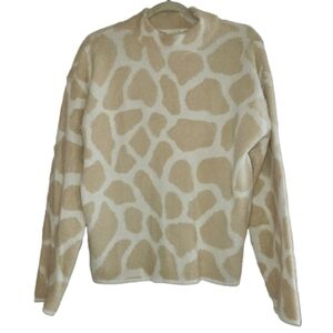 Caslon Tan & Cream Giraffe Print Sweater Size M Super Soft Mock Neck Long Sleeve